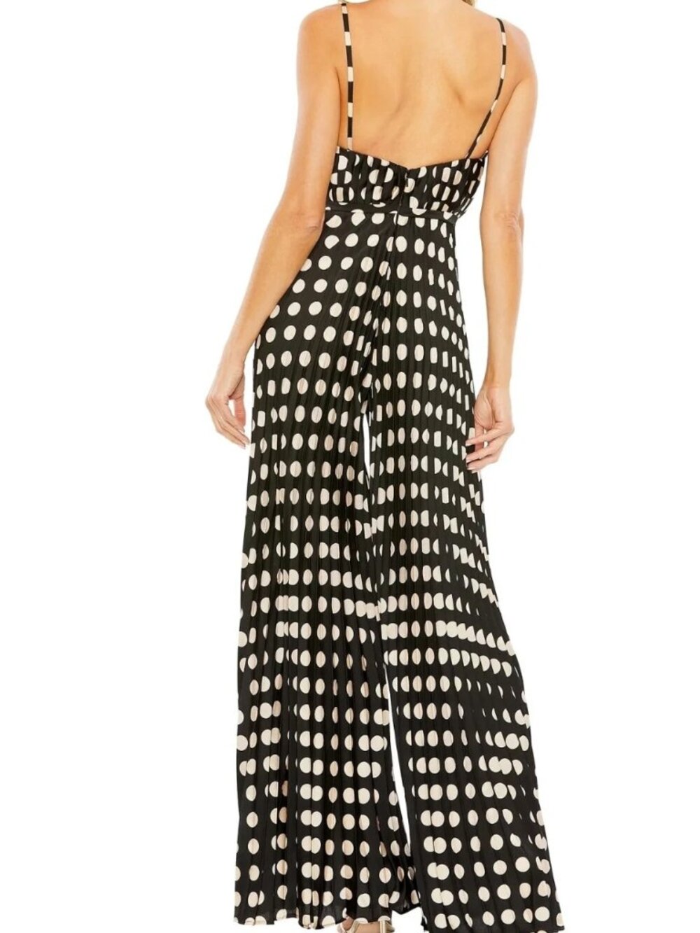 Ieena Mac Duggal Black Beige Polka Dot Pleated Jumpsuit - Picture 2 of 3
